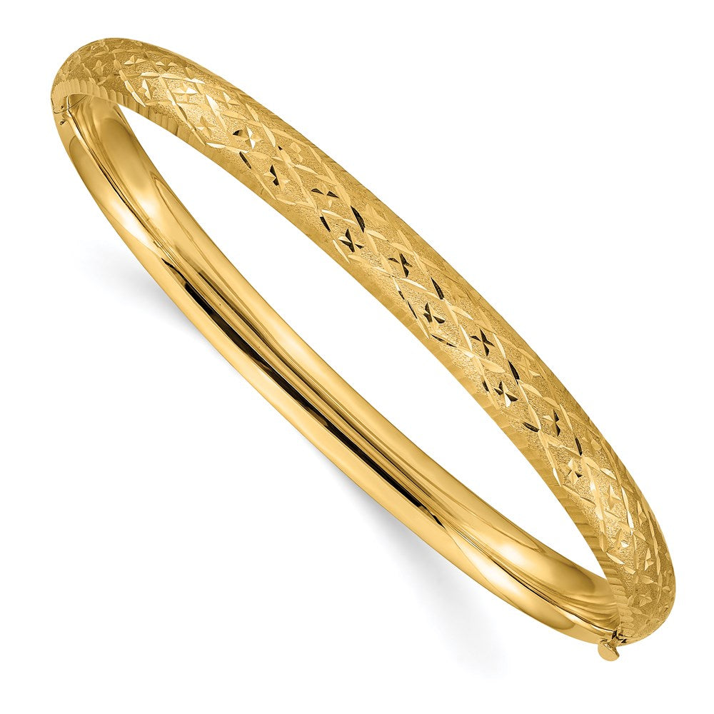 14k 4/16 Diamond-cut Fancy Hinged Bangle Bracelet 7 inches