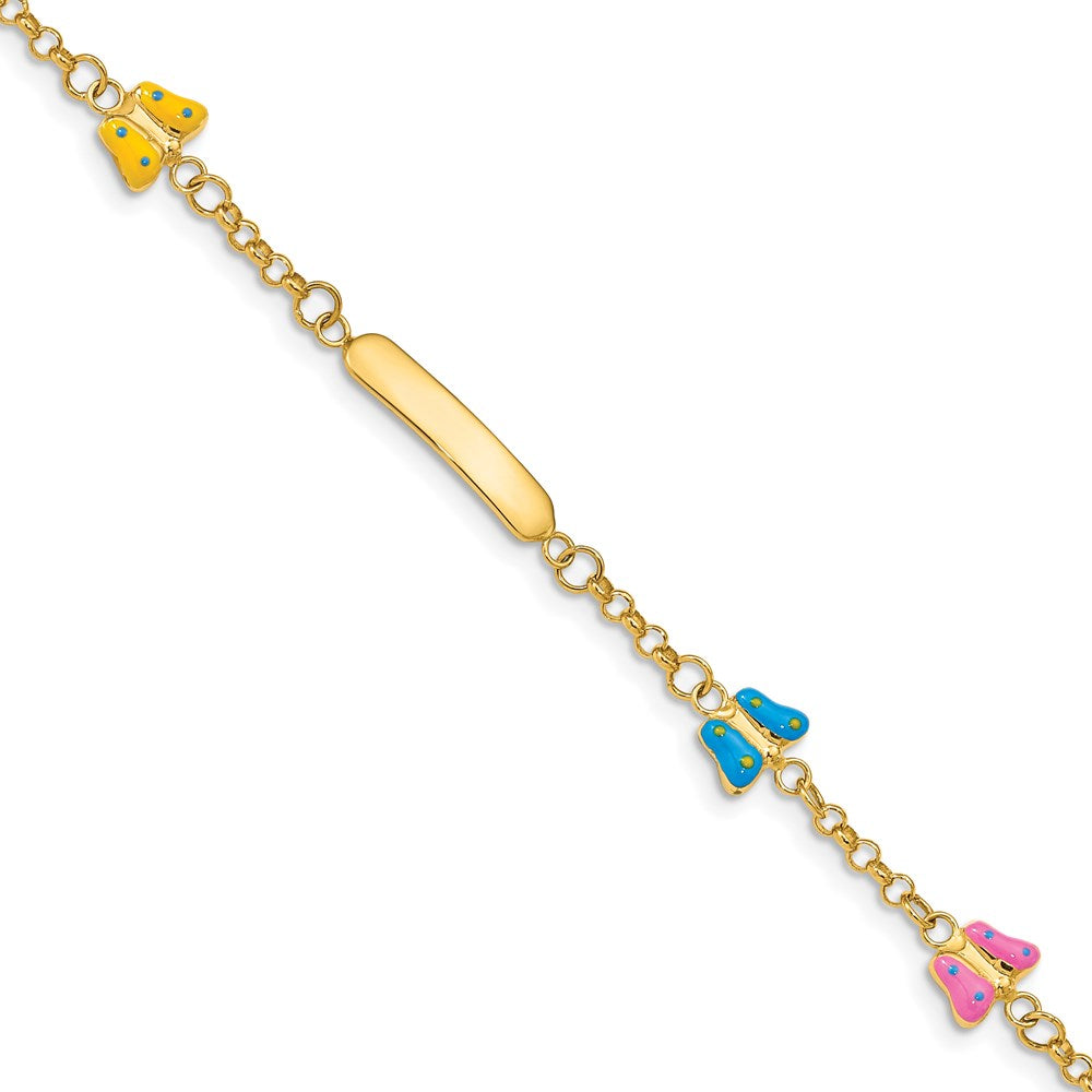 14k Children's Enameled Butterflies w/.5in ext. ID Bracelet 6 inches