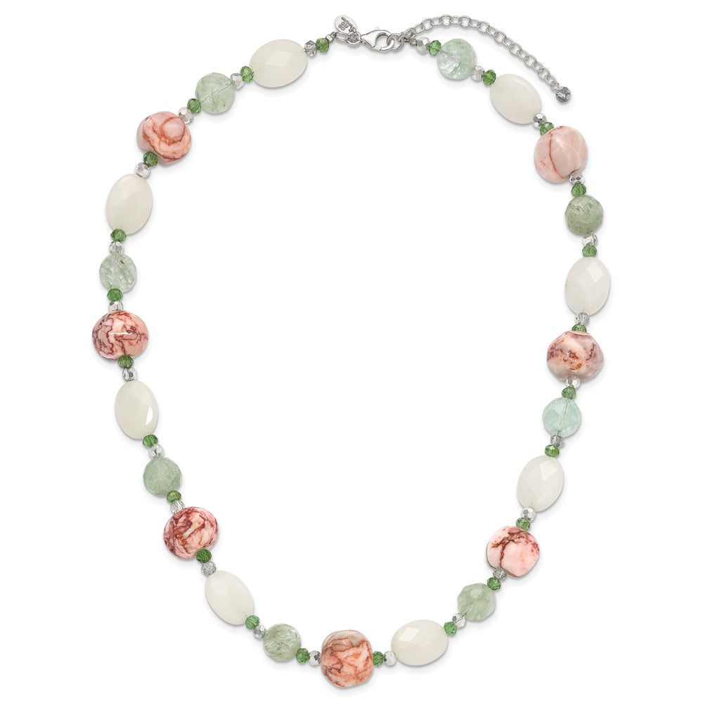 Sterling Silver Aventurine Crystal Jade and Jasper 18 inch Necklace with 2 inch extension 18 Inches