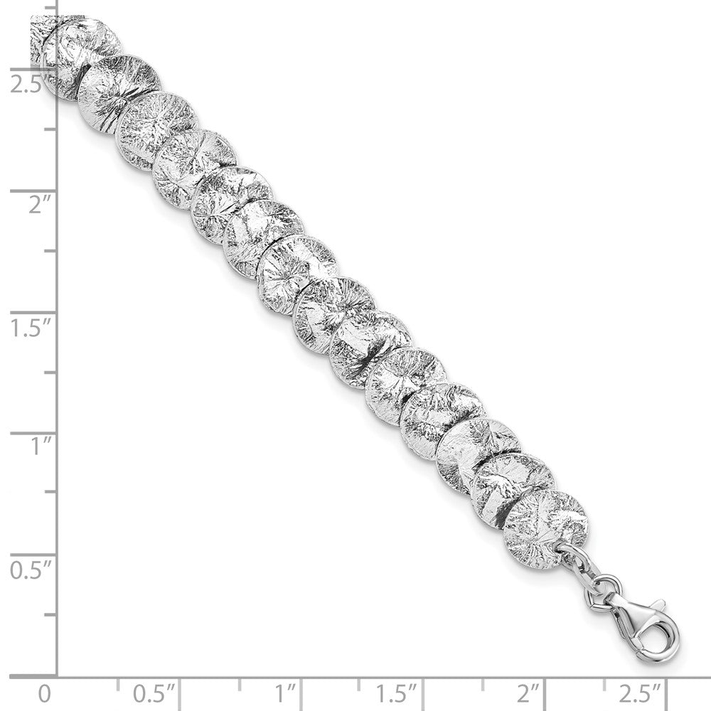 Sterling Silver Rhod-pt. Textured Reversible w/1.5 in ext. Bracele