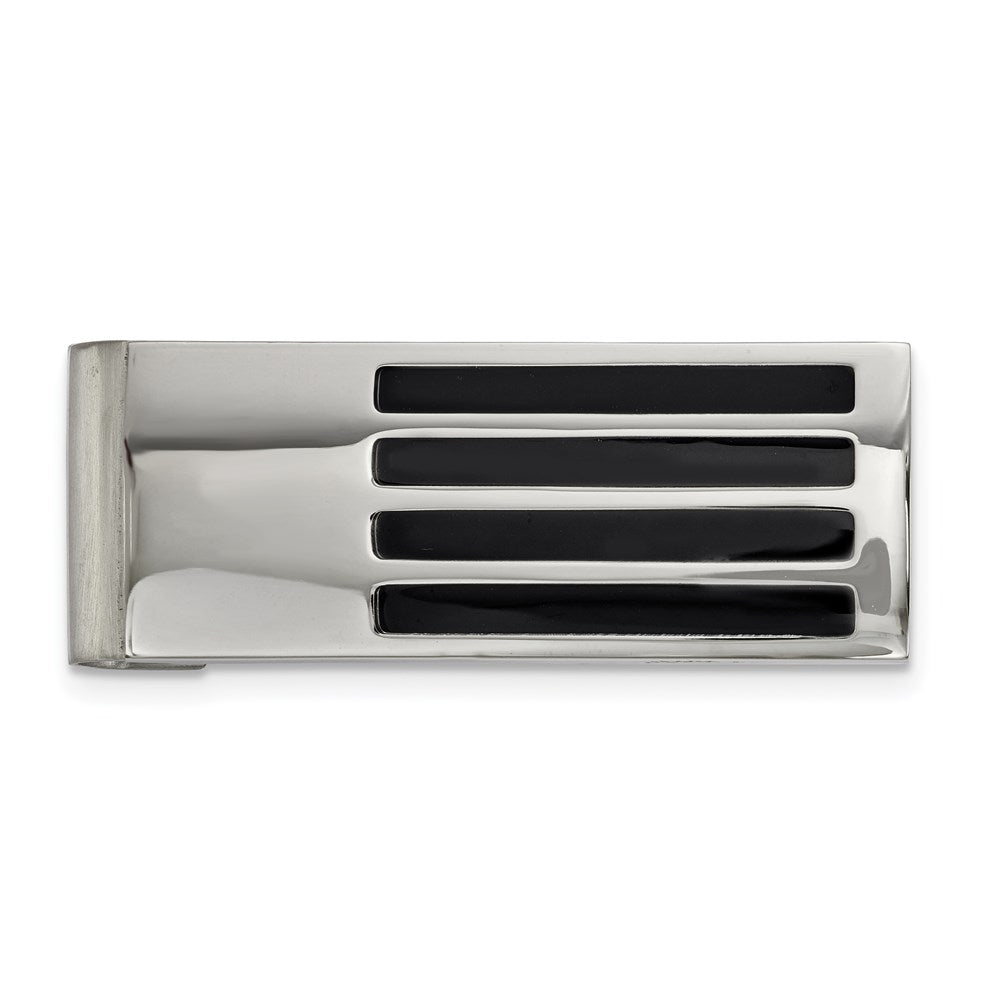 Stainless Steel Polished and Brushed Black Enamel Money Clip