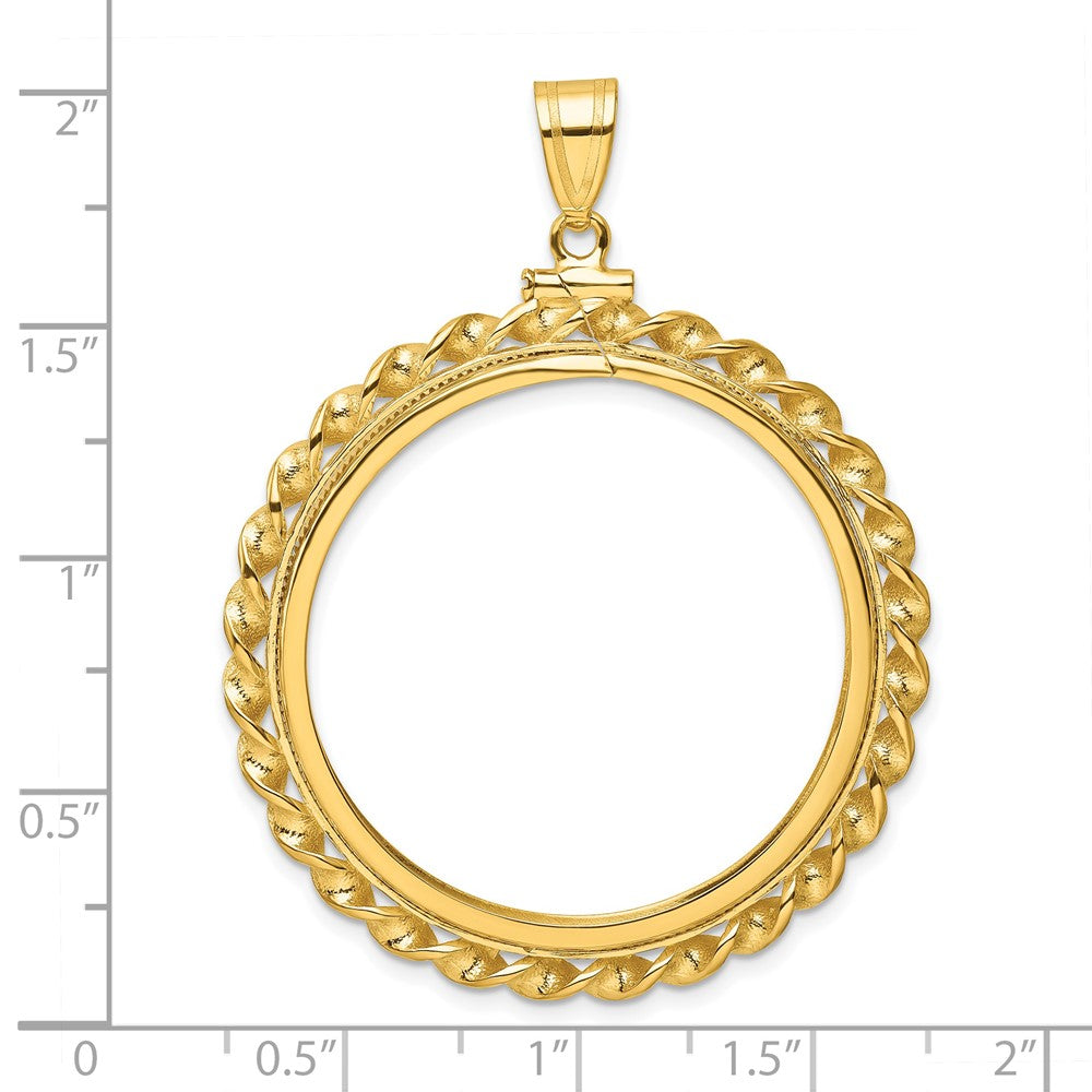 Wideband Distinguished Coin Jewelry 14k Polished Wide Twisted Wire 32.7mm x 3.00mm Screw Top Coin Bezel Pendant