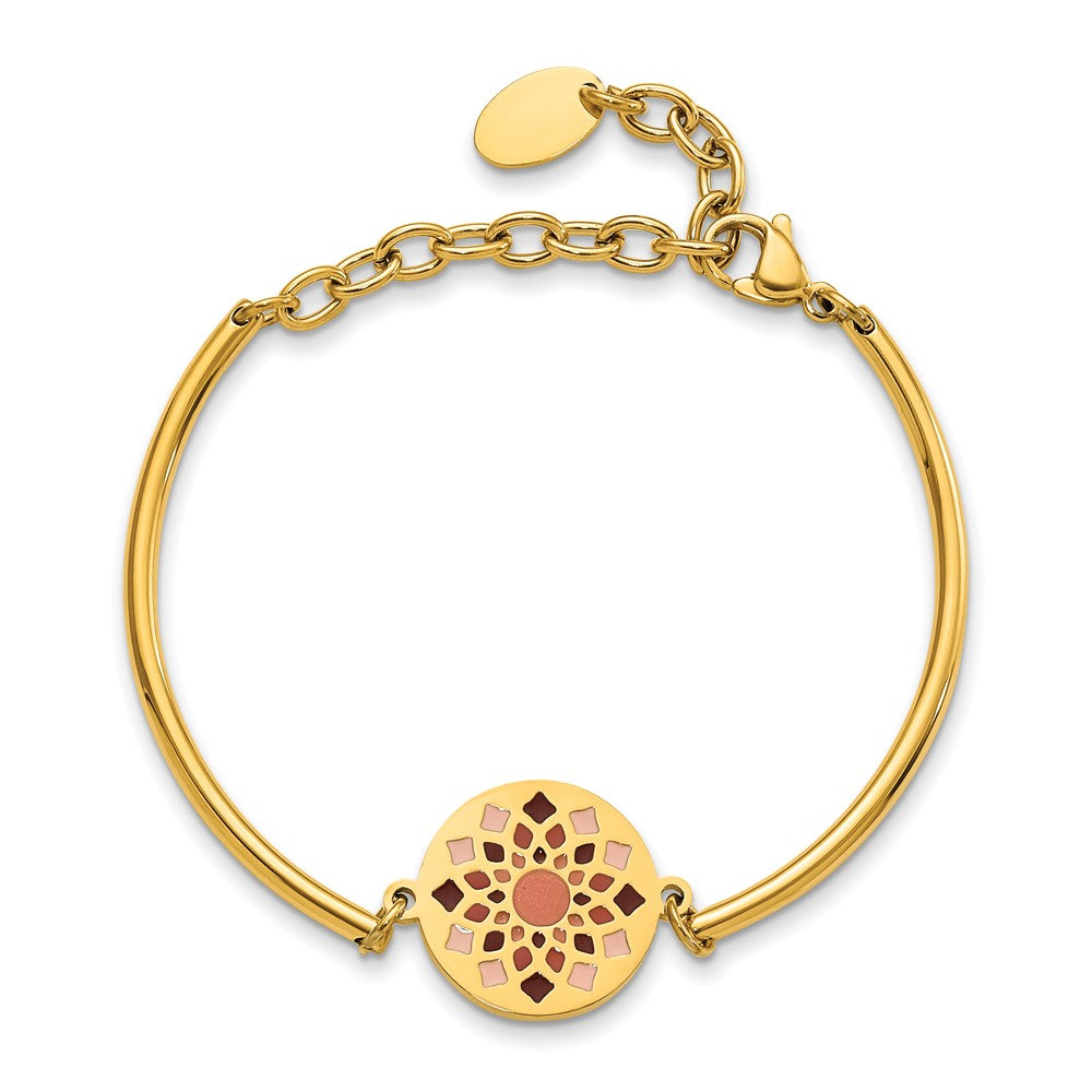 Stainless Steel Polished Yellow IP w/Enamel Flower w/2in ext Bracelet 5.5 inches