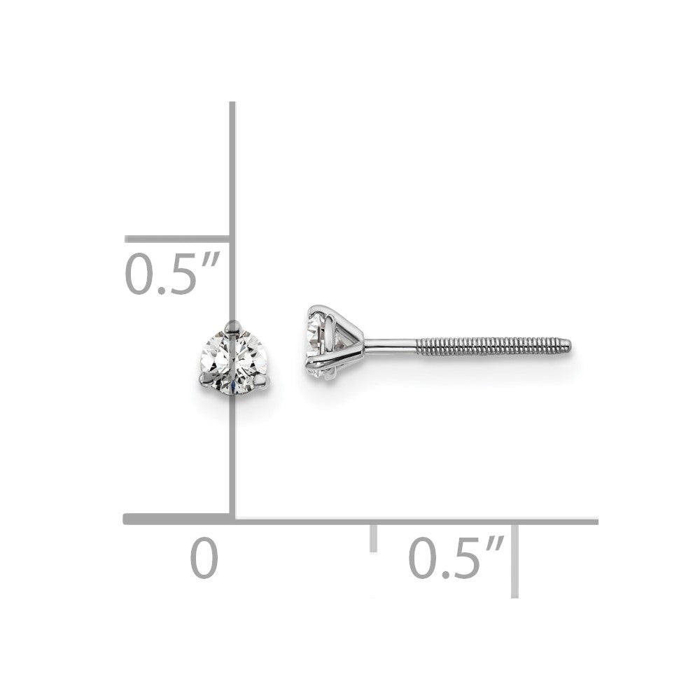14k White Gold 1/5 ctw Lab Grown Diamond VS+ F+ Round 3 Prong Heavy Wt. Screwback Stud Earrings