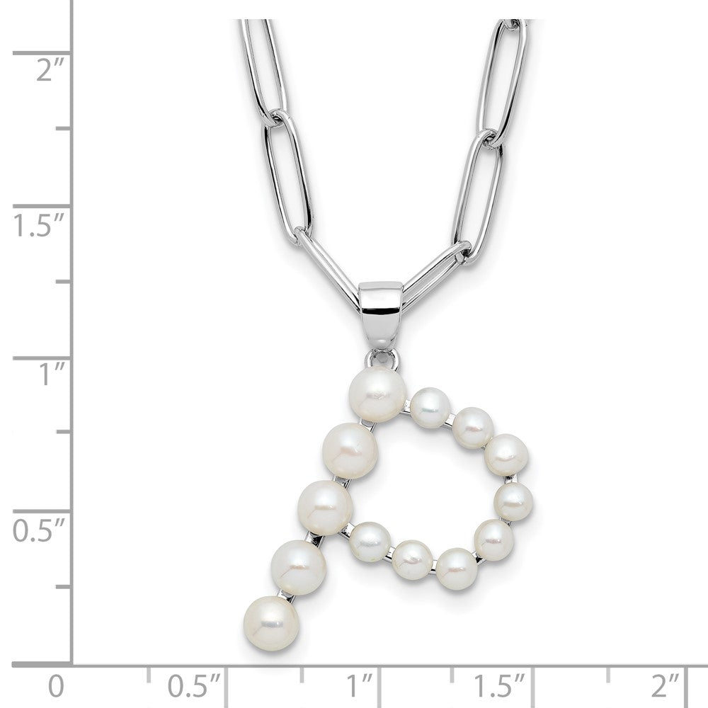 Sterling Silver Rhodium-plated 3-5.5mm White Button Freshwater Cultured Pearl LETTER P 18 inch Necklace