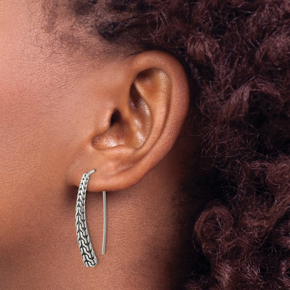 Sterling Silver Polished and Antiqued Textured Dangle Earrings