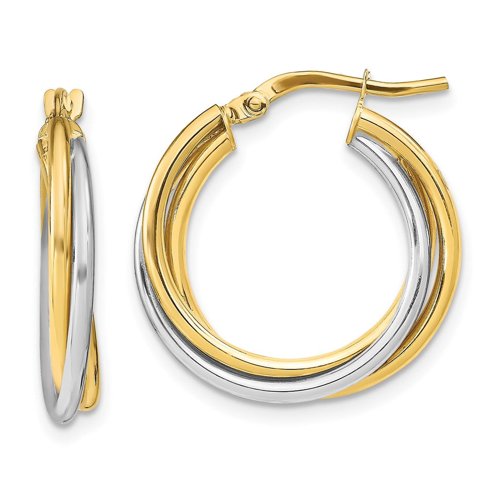 10K with Rhodium Polished Hoop Earrings