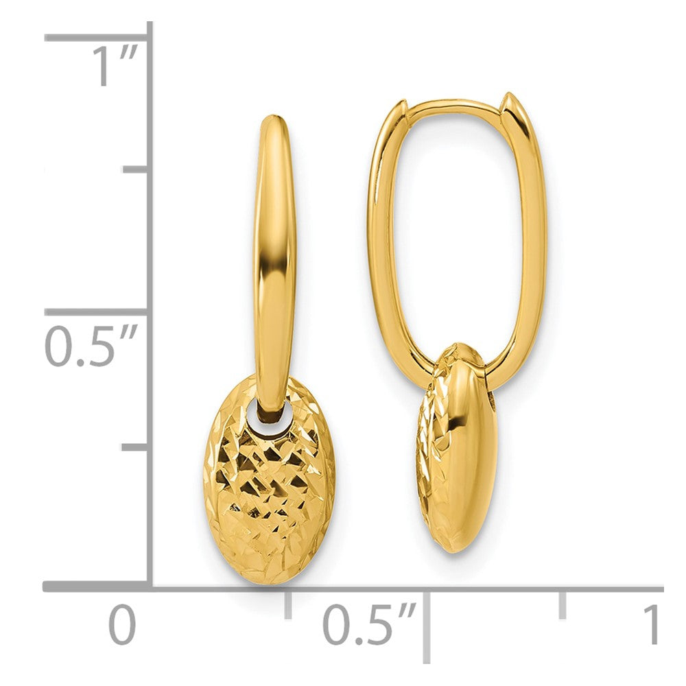 14K Polished / Dia-cut Oval w/Bead Hinged Hoop Earrings