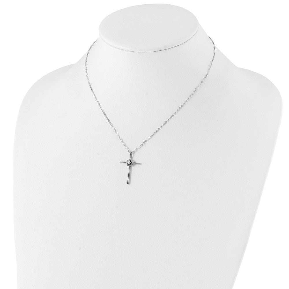 Sterling Silver Diamond Rhodium-plated Eternal Life Cross Necklace 16 Inches