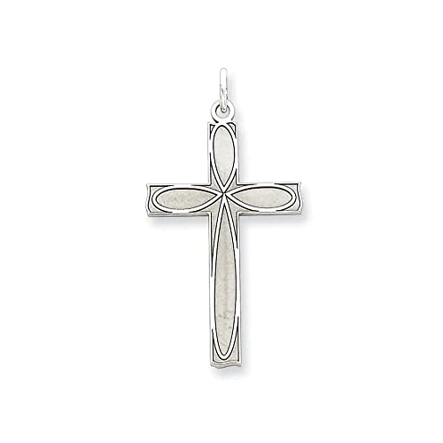 Sterling Silver Rhodium-plated Laser Designed Cross Pendant
