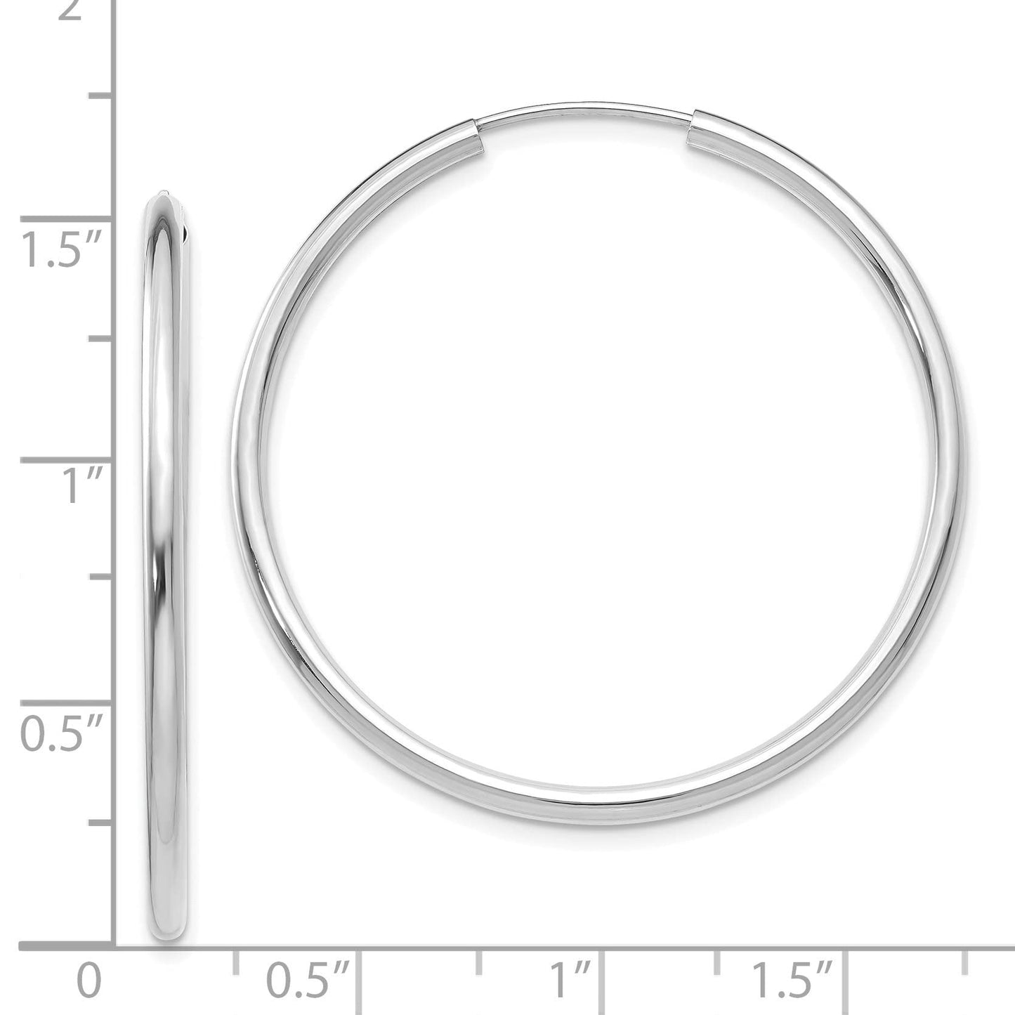 14k White Gold Polished Endless 2mm Hoop Earrings