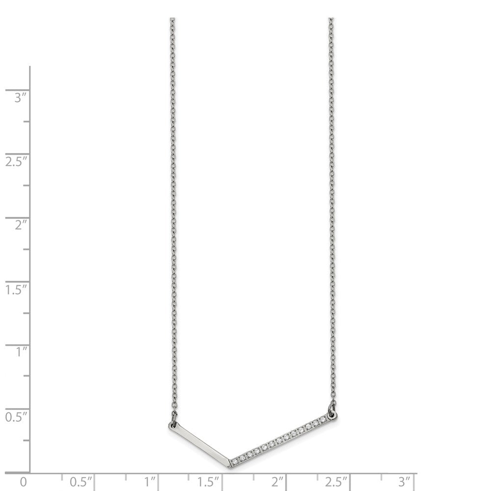 Stainless Steel Polished CZ Angled Bar 17.5 inch Necklace