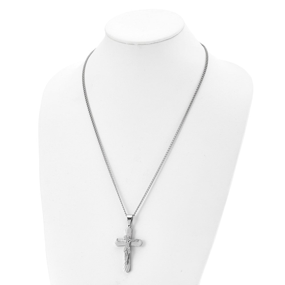 Stainless Steel Polished Crucifix 24in Necklace