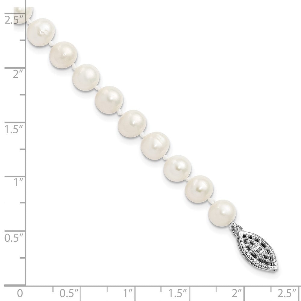 Sterling Silver Rhodium-plated 6-7mm White Near-Round Freshwater Cultured Pearl 7.25 inch Bracelet 7.25 inches