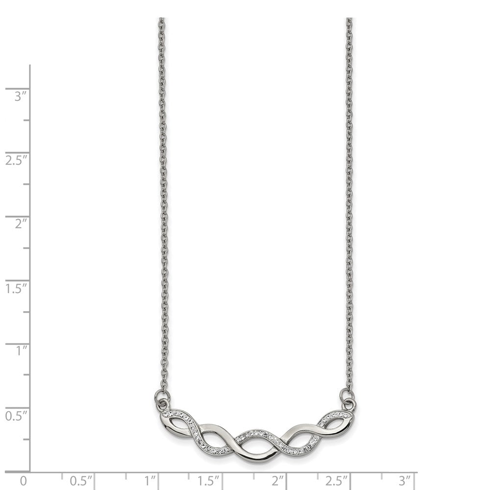 Stainless Steel Polished w/Preciosa Crystal 16.5in w/2in ext Necklace