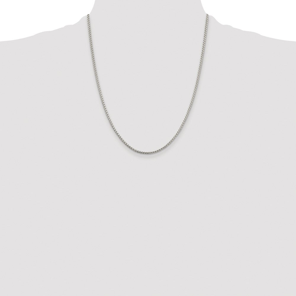 Sterling Silver Rhodium-plated 2mm Round Box Chain