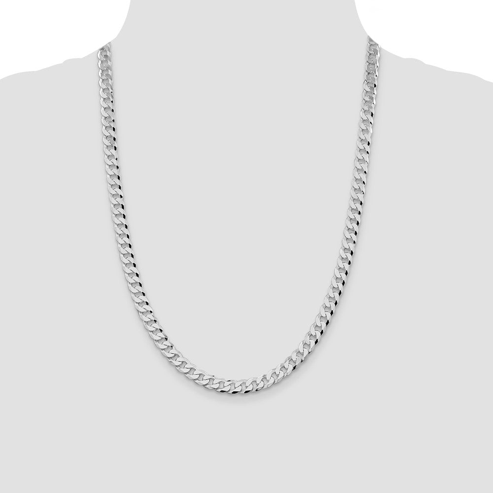 Sterling Silver Rhodium-plated 7mm Beveled Curb Chain 24 Inches