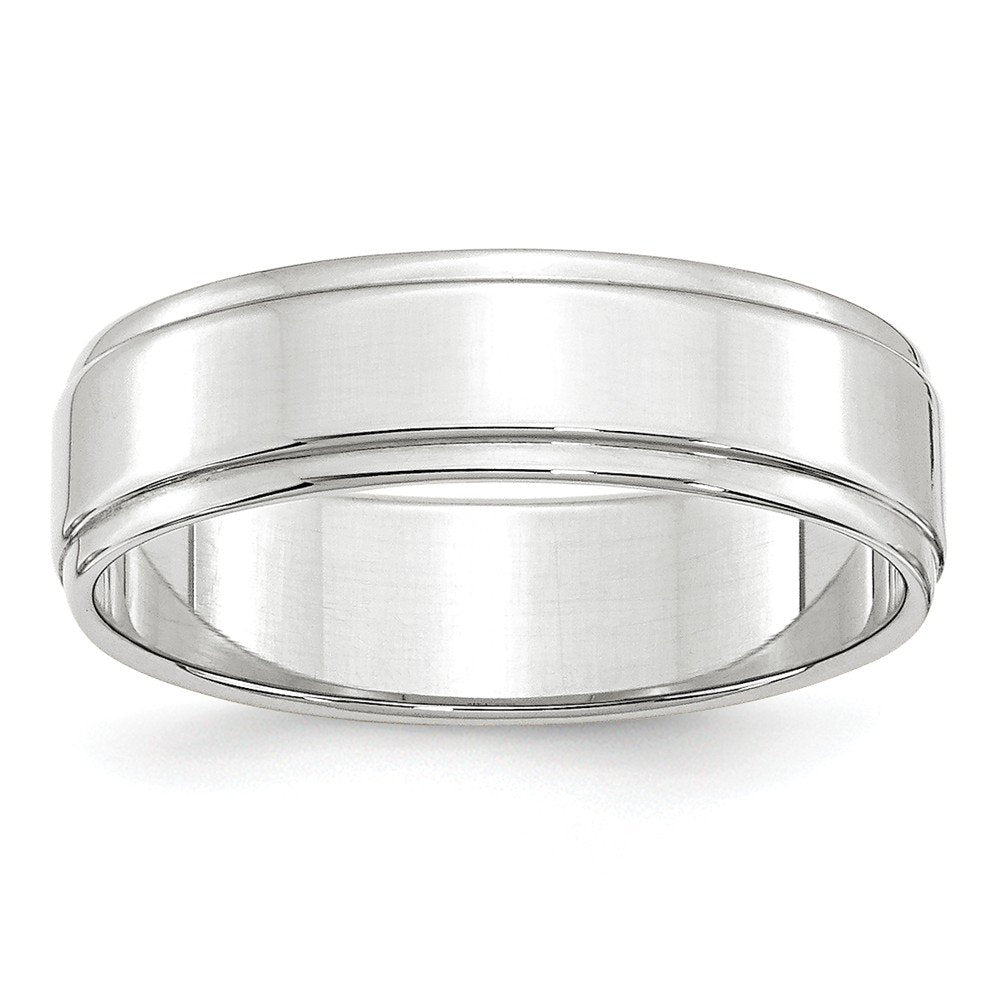 Primal Gold 10 Karat White Gold 6mm Flat with Step Edge Band Size 7.5