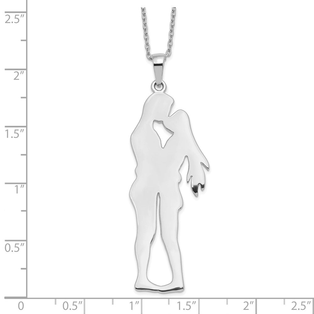 Sterling Silver Rhod Plated Valentine Lovers Pendant Necklace