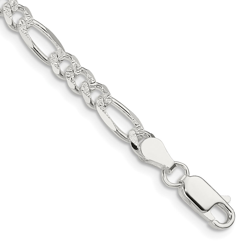 Sterling Silver 4.3mm Pav‚ Flat Figaro Chain 7 inches