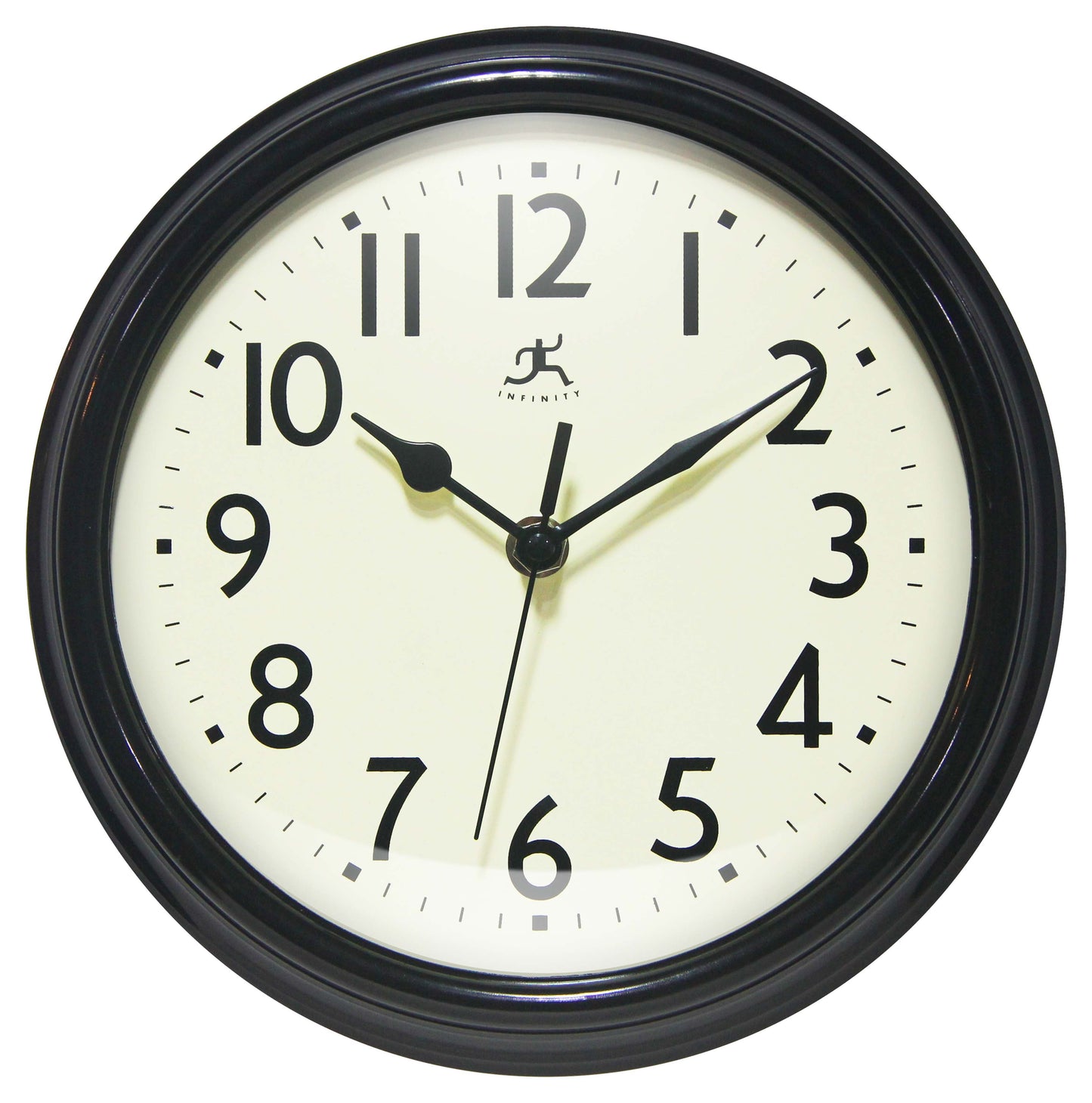 Infinity Instruments Nostalgic Plastic 9.5" Business/Office Indoor Wall Clock with Silent Movement, Black