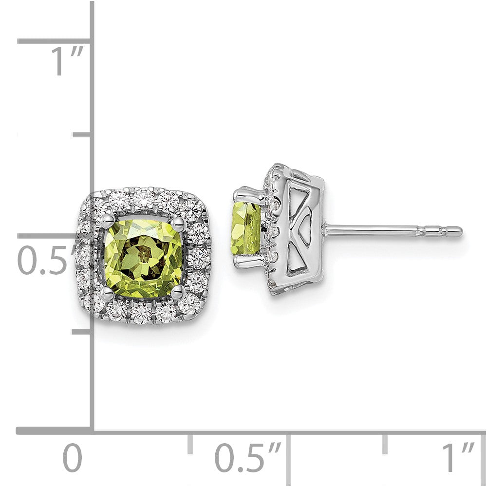 14k White Gold 3/8 carat Lab Grown Diamond VS/SI+ G+ August Birthstone Peridot Halo Post Earrings