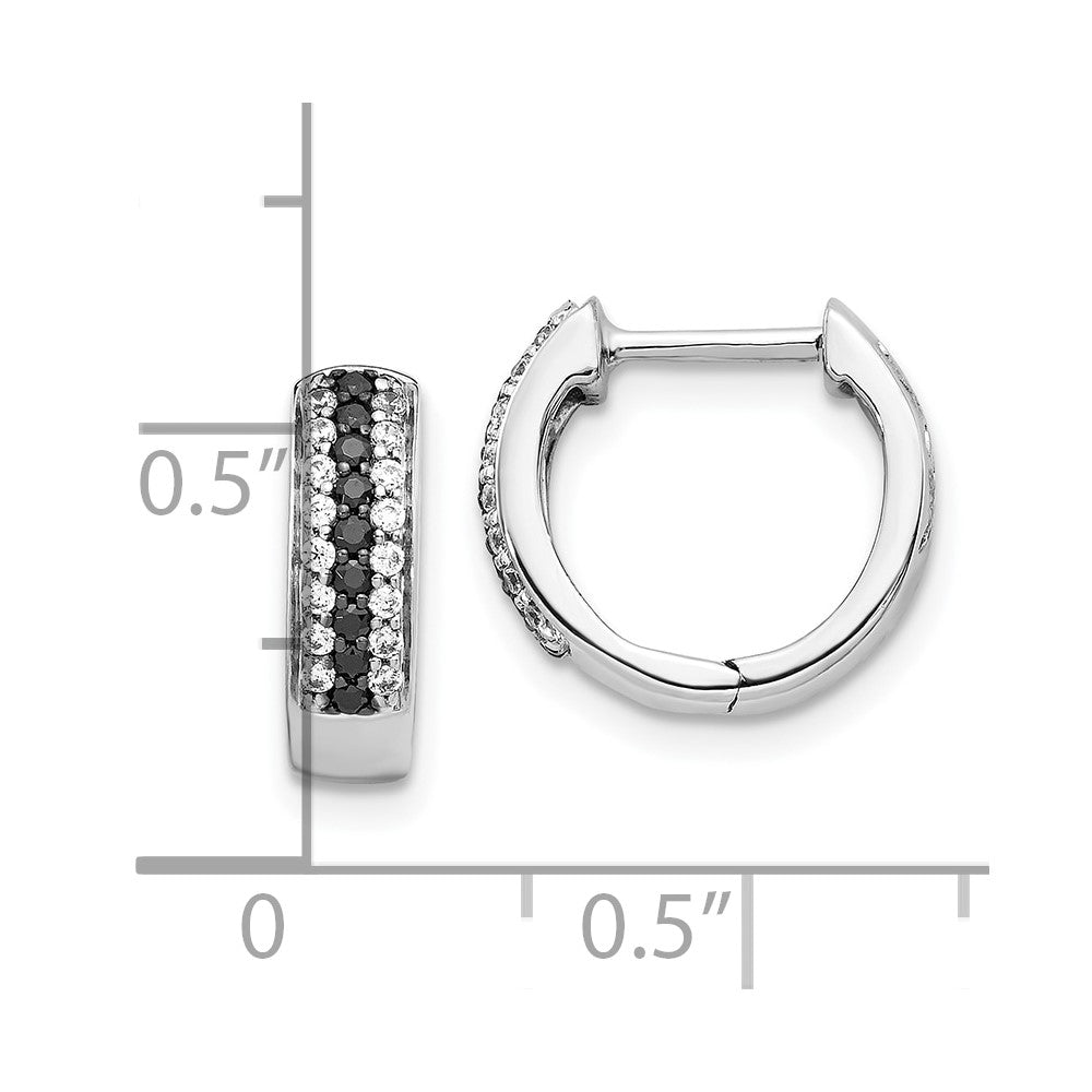 10k White Gold Black and White Diamond Hinged Hoop Earrings