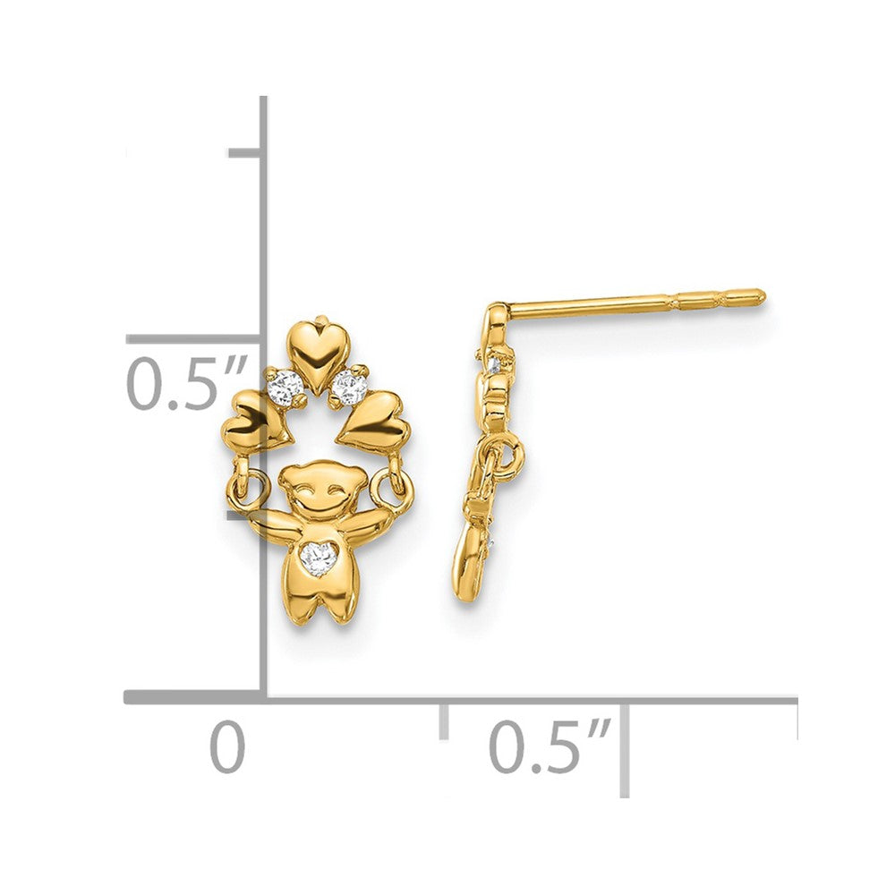 14k Madi K CZ Teddy Bear Post Dangle Earrings