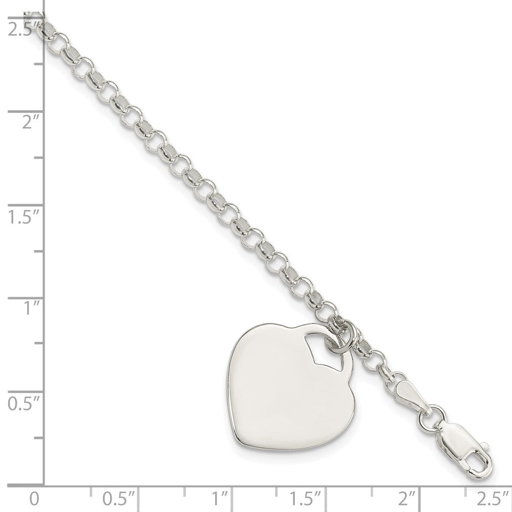 Sterling Silver Engraveable Heart Charm Bracelet 7.25 inches