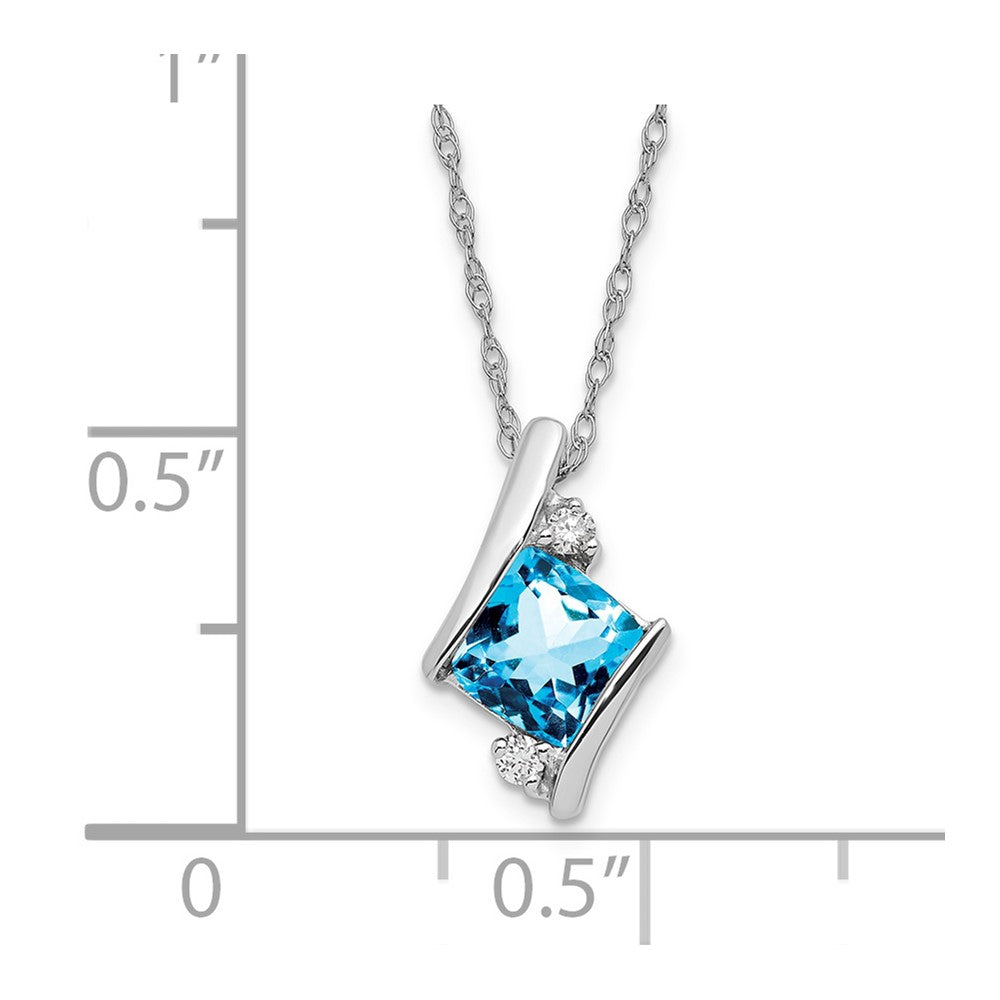 SS Blue Topaz & Diamond Pend Necklace