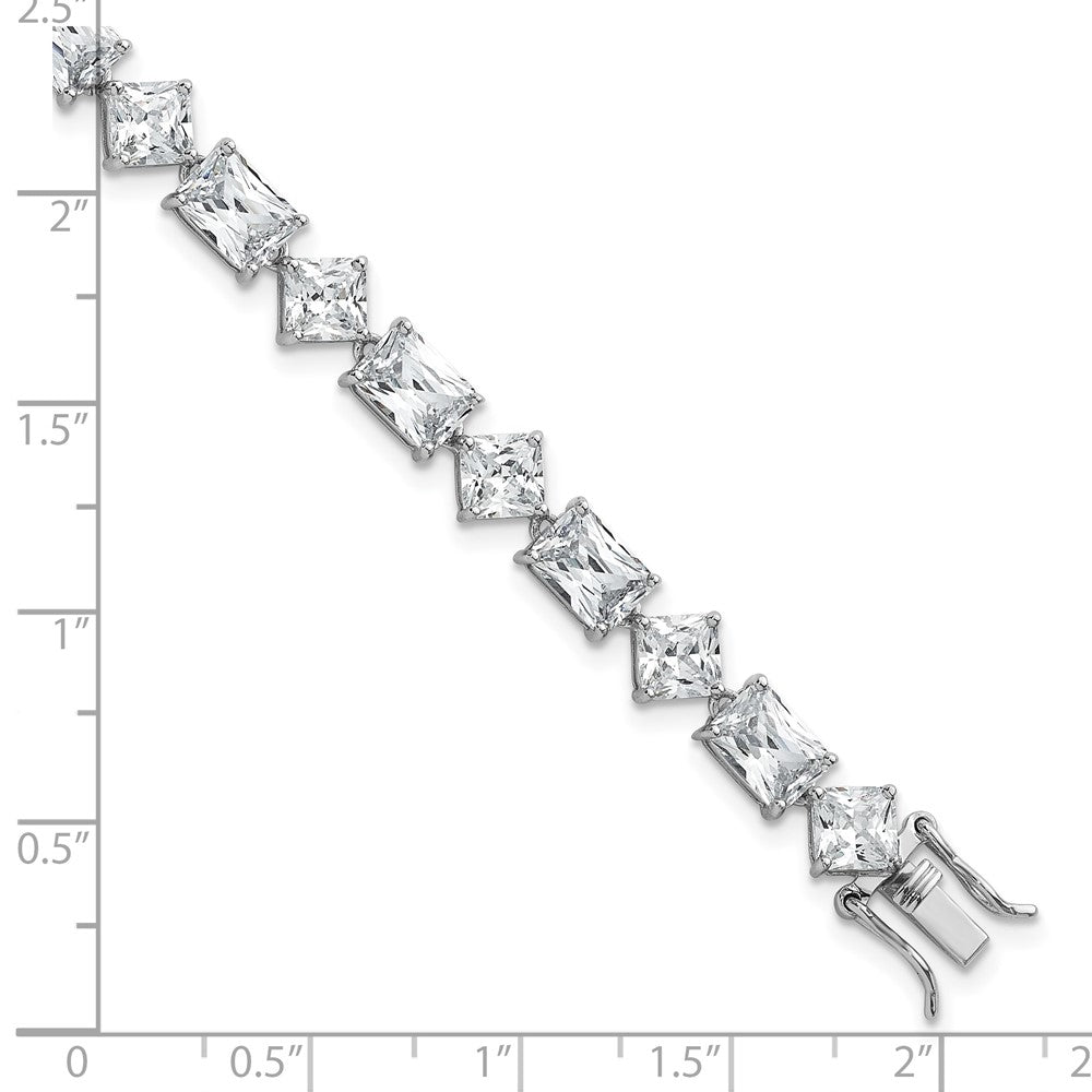 Sterling Silver Rhodium-plated Polished Fancy Princess and Emerald-cut CZ 7.25 Inch Bracelet