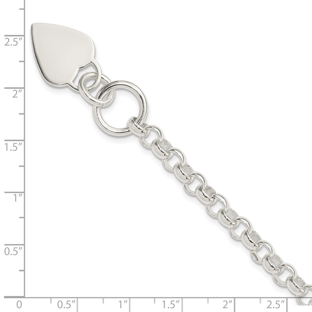 Sterling Silver Engraveable Heart Disc on Fancy Link Toggle Bracelet 7.75 inches
