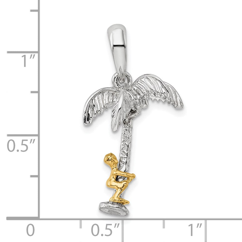 Sterling Silver Polish 3D Palm Tree w/14k Moving Climber Pendant