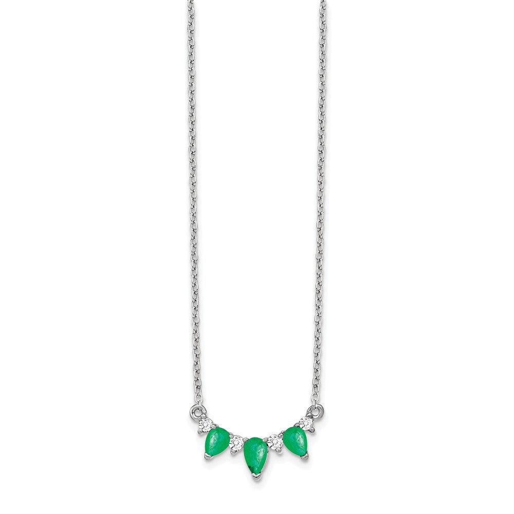 14k White Gold 1/8 carat Lab Grown Diamond VS/SI+ G+ and Created Emerald 18 inch Necklace