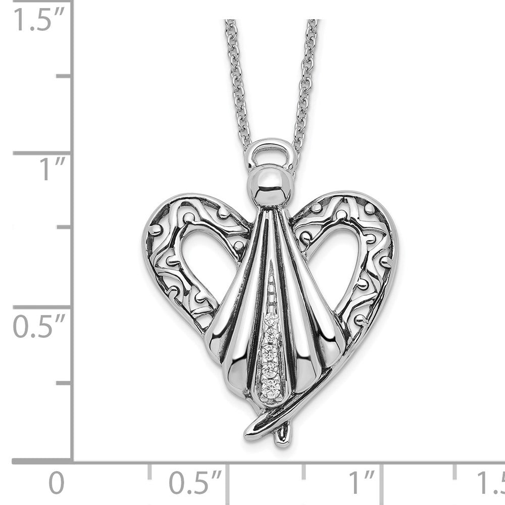 Sentimental Expressions Sterling Silver Rhodium-plated CZ Antiqued Angel of Friendship 18in Necklace 18 Inches