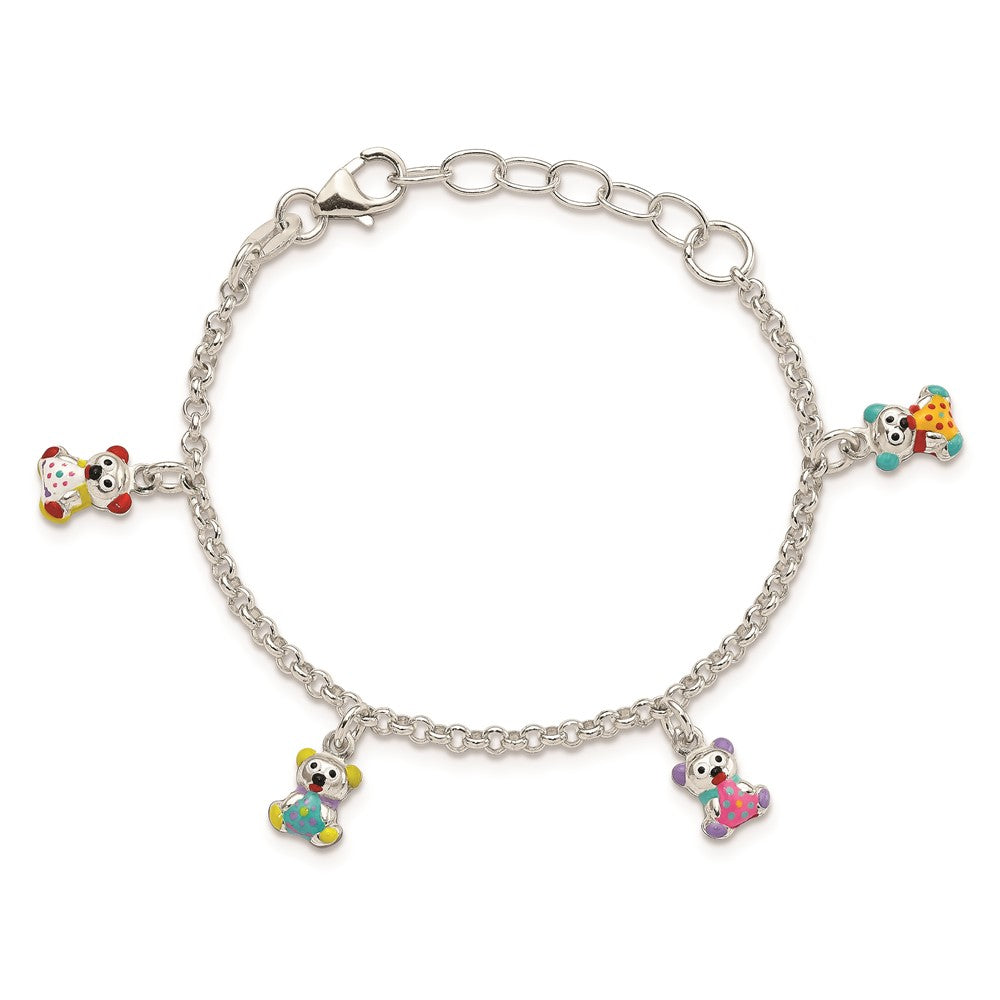 Sterling Silver Multi-color Enameled Bears w/ 1in ext Children's Bracelet 6 inches
