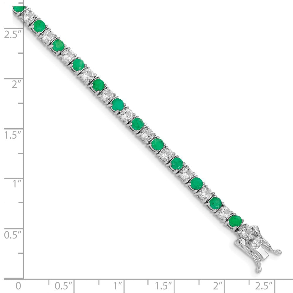 Sterling Silver Rhodium-plated Emerald & White Topaz Tennis Bracelet 7 inches