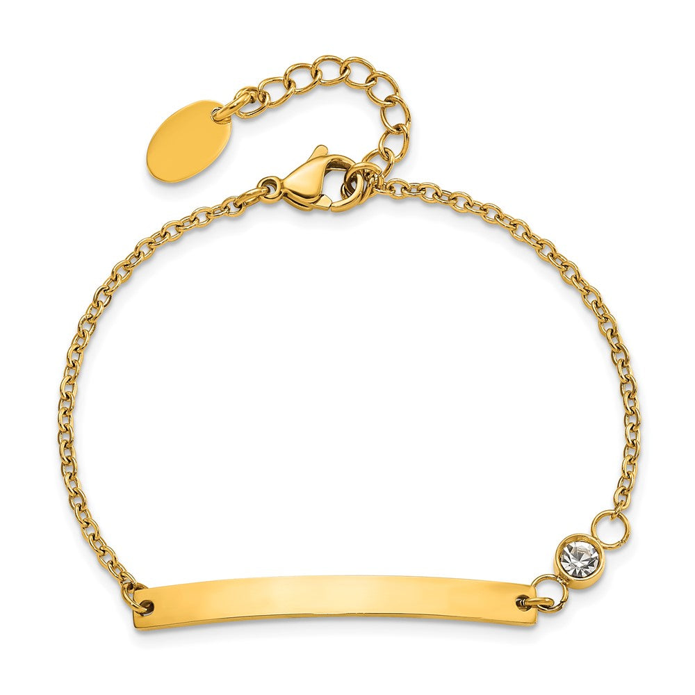Stainless Steel Polished Yellow IP Crystal 6.75in w/1in ext ID Bracelet 6.75 inches