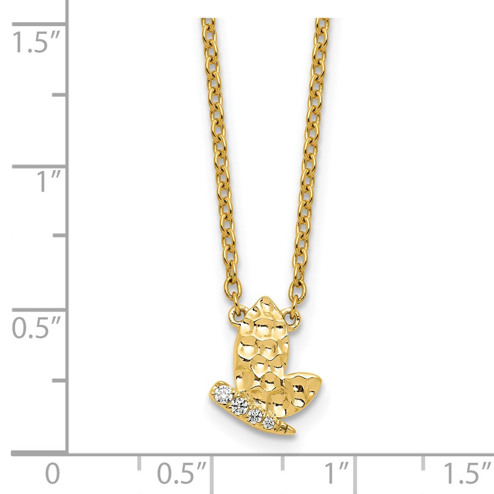 14K Polished and Hammered Diamond Butterfly Necklace