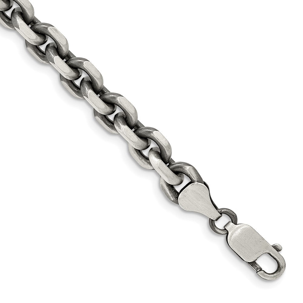 Sterling Silver Antiqued 7.0mm D/C Elongated Open Link Chain 8.5 inches