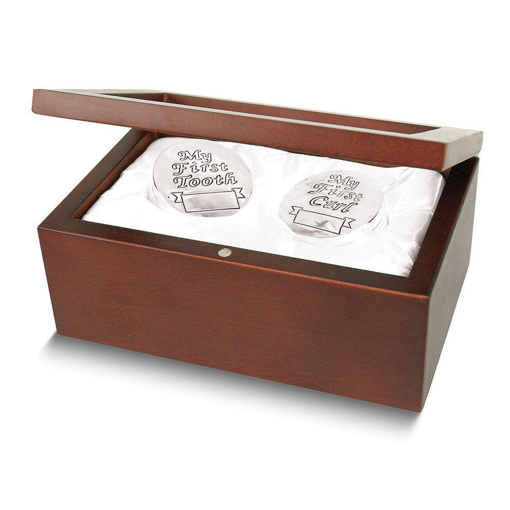 Babys MY FIRST TOOTH and MY FIRST CURL Silver-plated Keepsake wooden Box Set Q-GP450