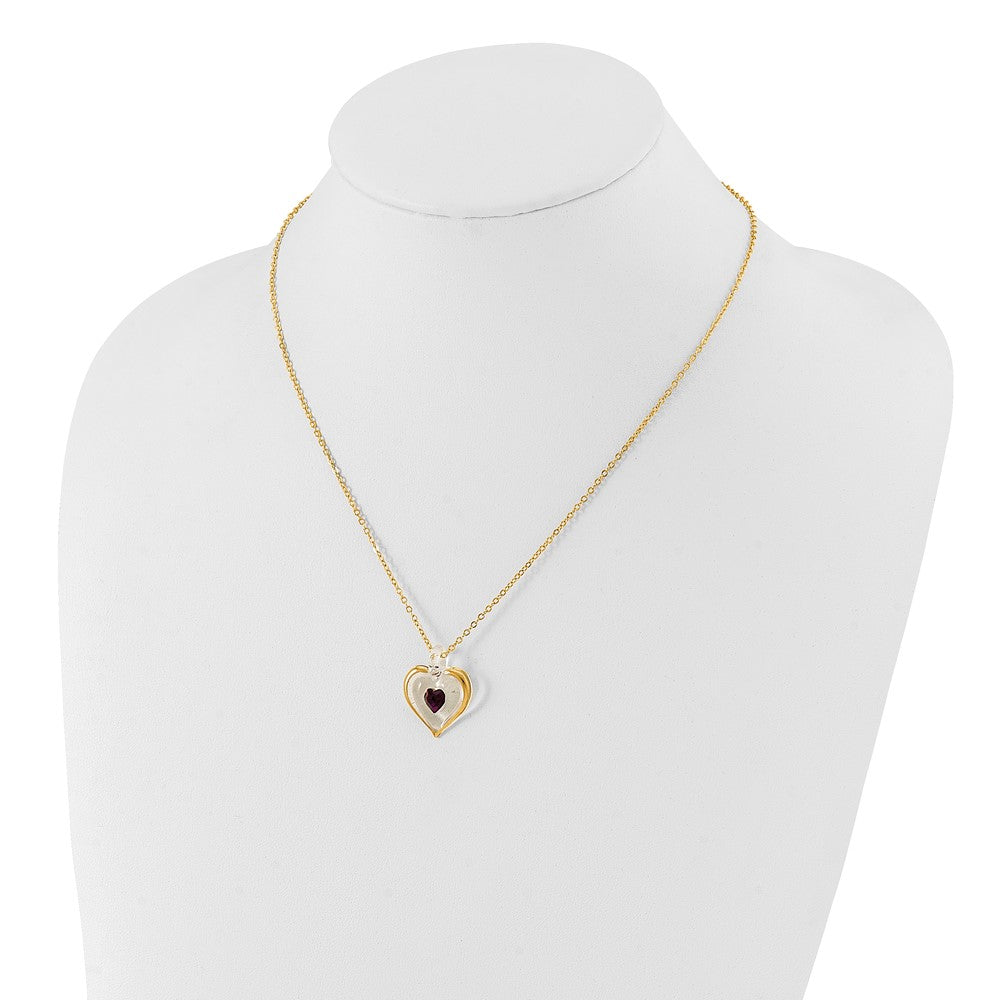Glass Baron 22K Accent Gilding Gold-trim Glass with Purple February Birthstone Crystal Heart 18 inch Gold-tone Necklace