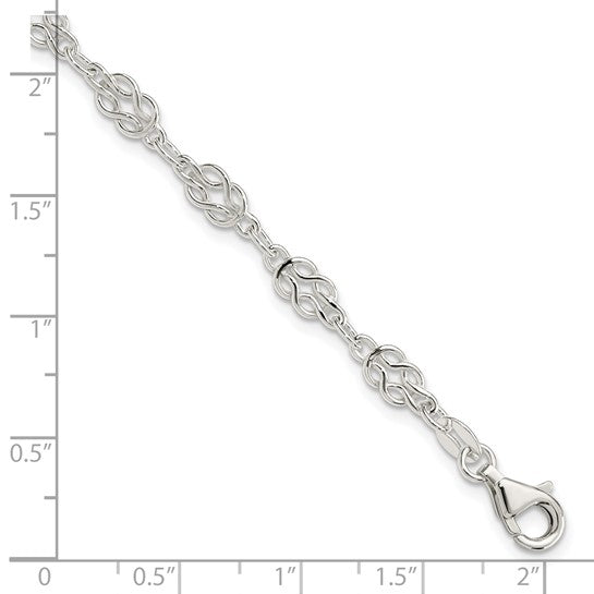 Sterling Silver 9inch Solid Polished Fancy Knot-Link Anklet