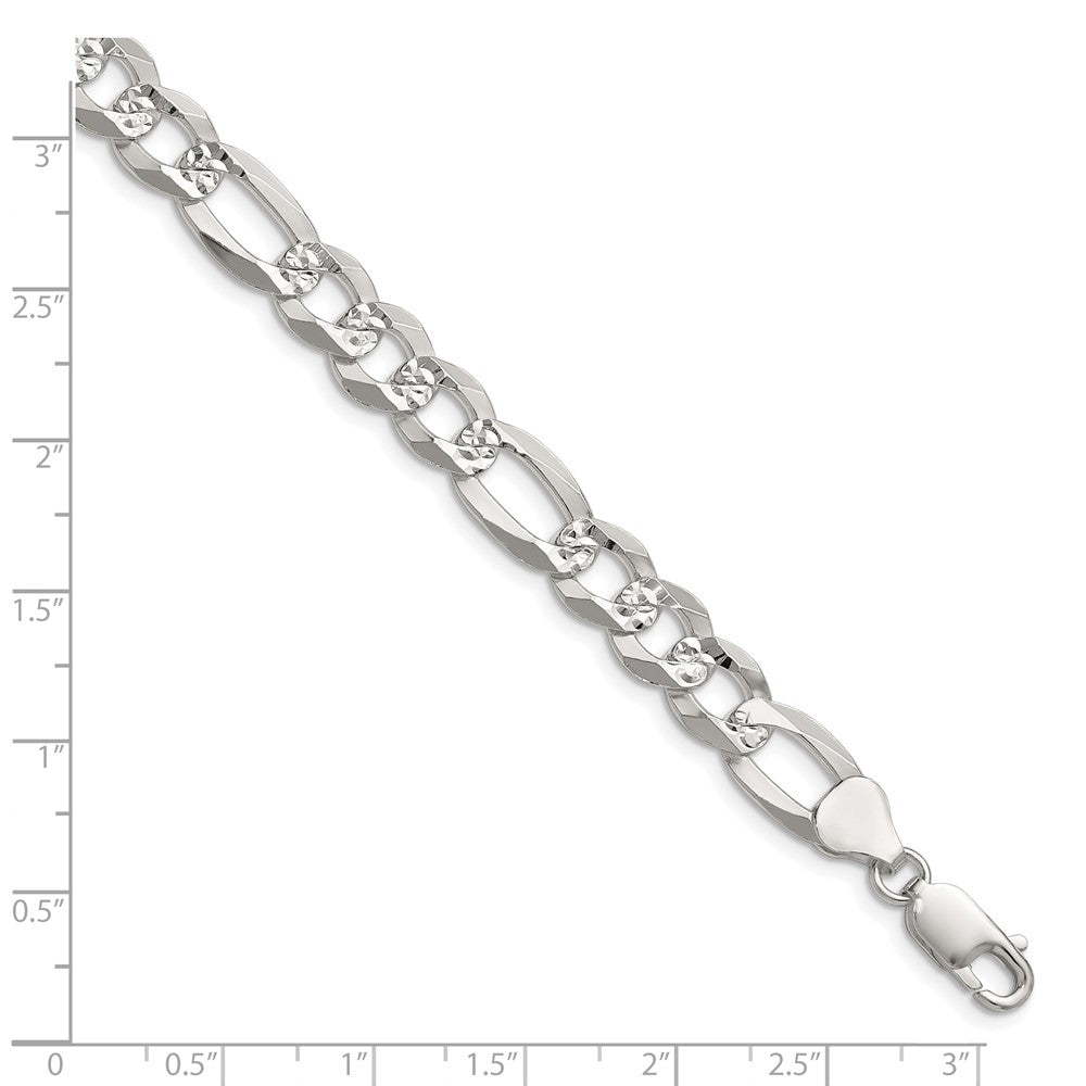 Sterling Silver 8.5mm Flat D/C Pave Figaro Chain
