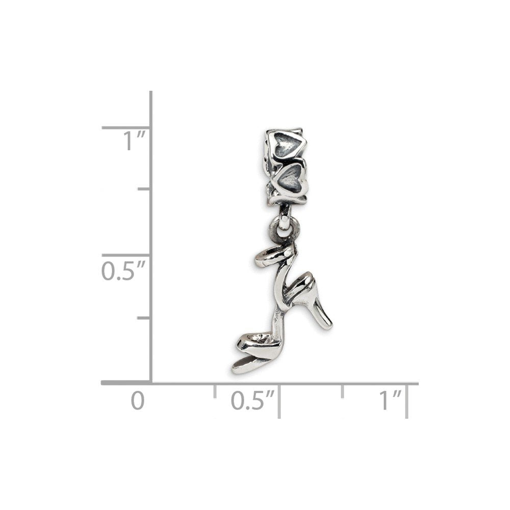 925 Sterling Silver Polished Oxidized Reflections High Heel Shoe Dangle Bead Charm 25.45x3.64mm Wide Pendant Necklace fo