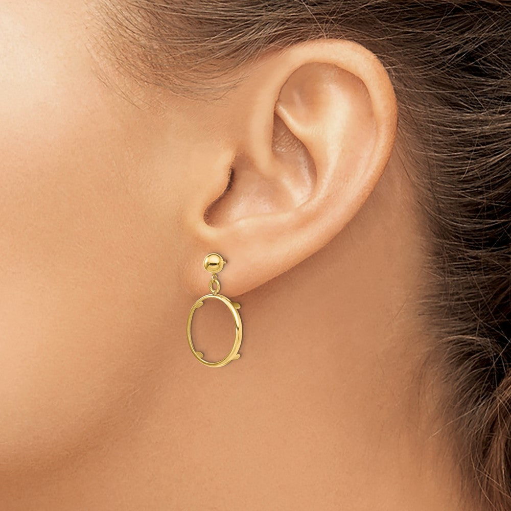 Wideband Distinguished Coin Jewelry 14K Gold Polished Classic Prong 16.5mm Coin Bezel Post Dangle Earrings
