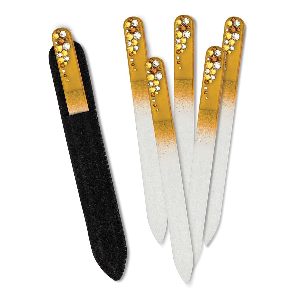 Luxury Giftware Set of 12 Orange Crystal Design Long Glass Nail Files