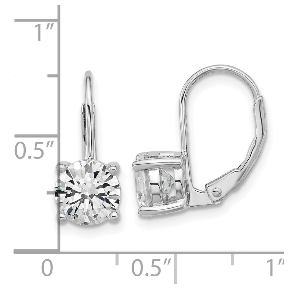 Sterling Shimmer Sterling Silver Rhodium-plated 7mm CZ 2 Stone Leverback Earrings
