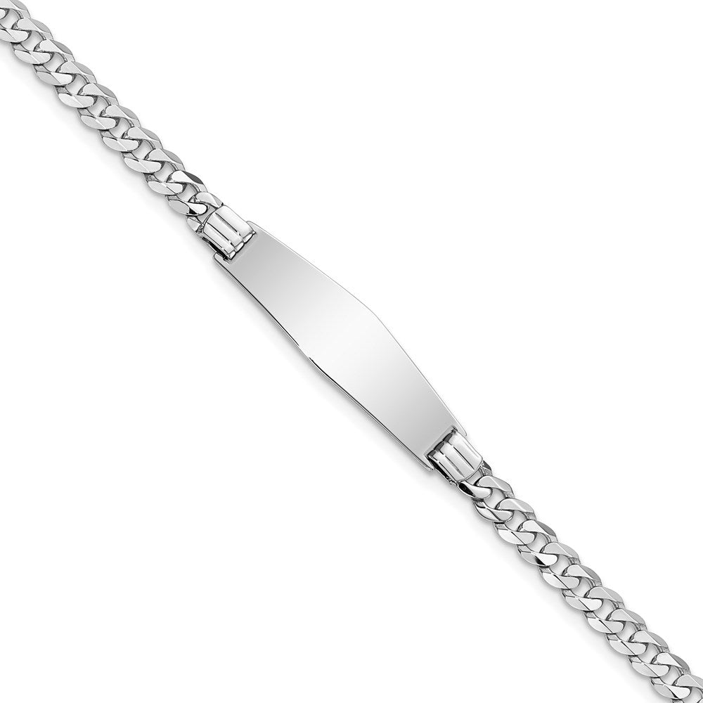 14k WG Soft Diamond Shape Flat Curb Link ID Bracelet 7 inches