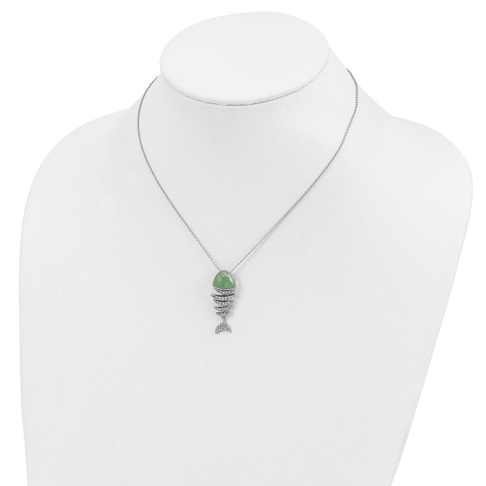 Cheryl M Sterling Silver Rhodium-plated Enameled Brilliant-cut CZ Fish 18 Inch Necklace 18 Inches